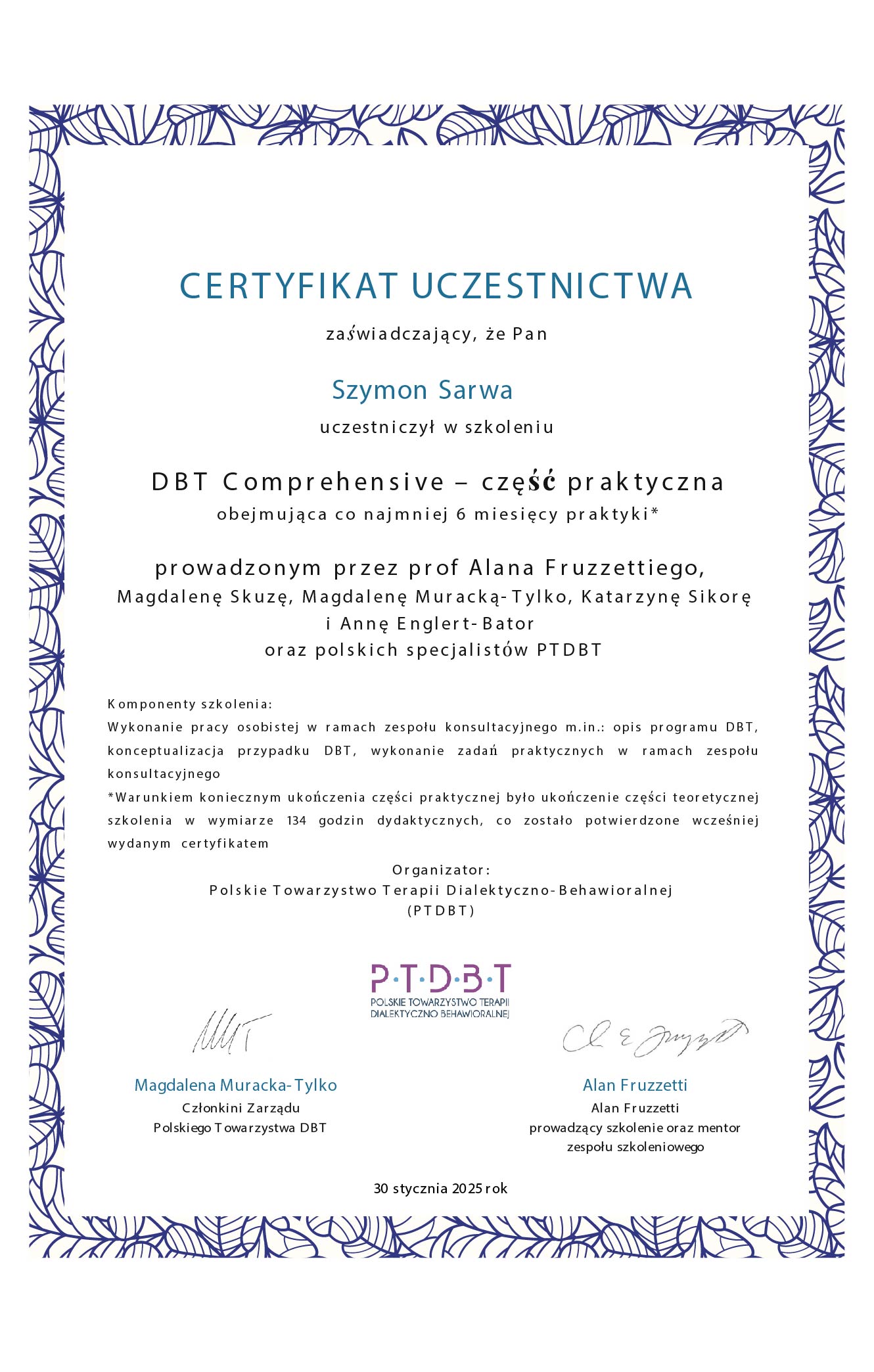 Certyfiakt DBT Comprehensive